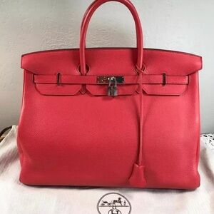 COPY - Hermes Birkin 40 Red Rose Clemence juniper